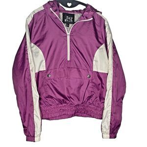 SAY WHAT Windbreaker 1/2 Zip Pullover Hooded Lightweight Womens S Pink White